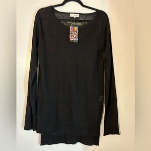 Spiegel Black Linen long sleeve sheer top large new